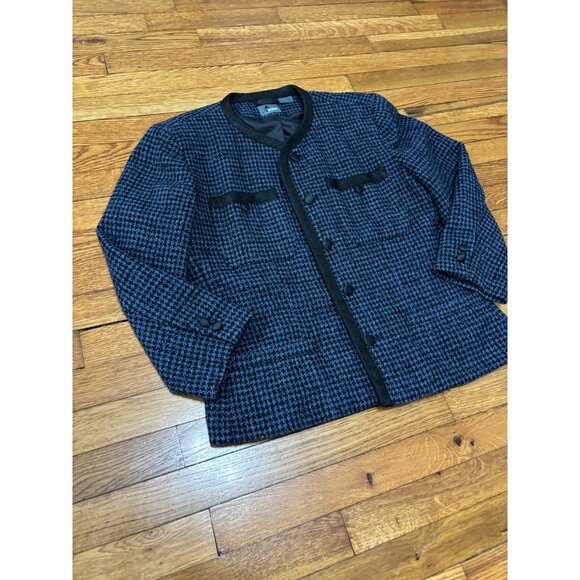 Liz Claiborne Lizwear Womens Blazer Jacket Sz 12 Blue Black Wool Blend Tweed VTG - Picture 3 of 6